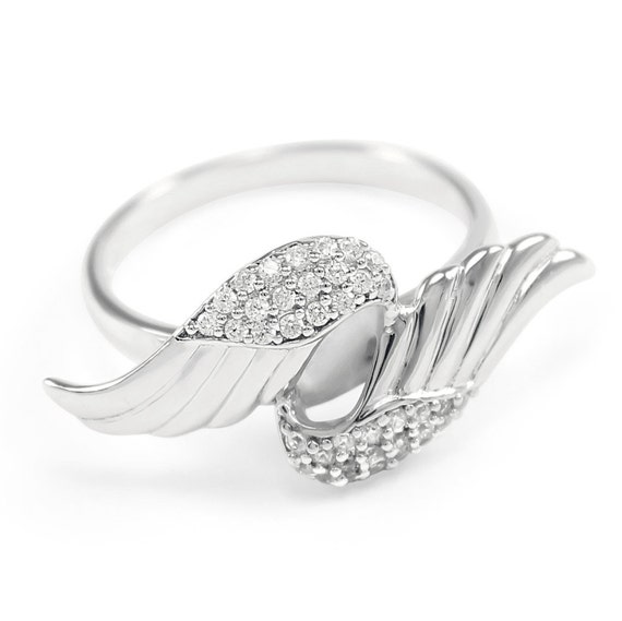 Angel Wing Ring Set With Simulated Diamonds Angel Ring Etsy 