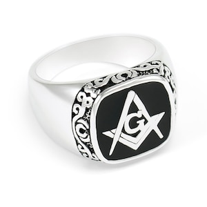 Classic sterling silver (black) Masonic ring with Square and Compass // Masonic Rings // Masonry // Freemasonry // Men rings // Initiation
