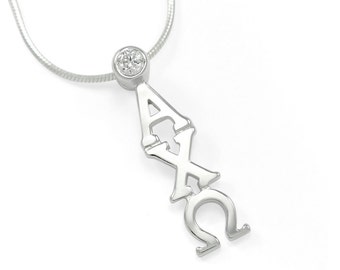 Alpha Chi Omega Sterling Silver Lavaliere with Clear Crystal // ΑΧΩ Sorority Jewelry // Sorority Gift // Gifts for Her // Necklace