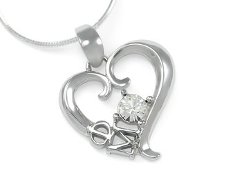 Phi Mu Sterling Silver Heart Pendant set with a Clear Crystal// ΦΜ Sorority Jewelry// Sorority Necklace// Sorority Gifts//Necklace