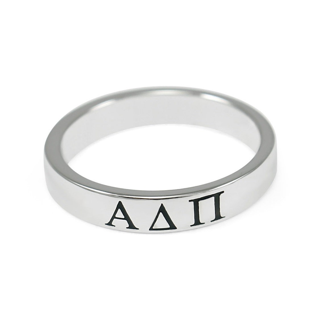 Alpha Delta Pi Sterling Silver Skinny Band Ring With Black Etsy