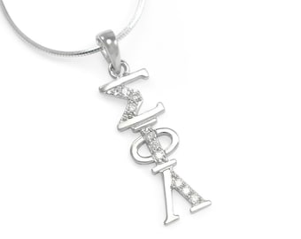 Sigma Phi Lambda Sterling Silver Lavaliere, engastado con diamantes simulados // ΣΦΛ Sorority Jewelry // Sorority Gifts // Collar griego // ΣΦΛ