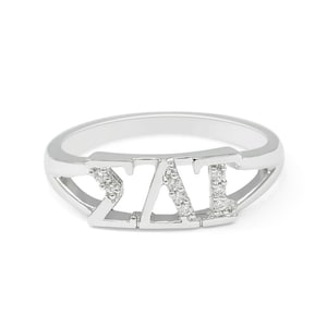Sigma Delta Tau Sterling Silver Ring set with simulated Diamonds // ΣΔΤ Sorority Jewelry // Sorority Gifts // Gifts for Her // Sorority Ring