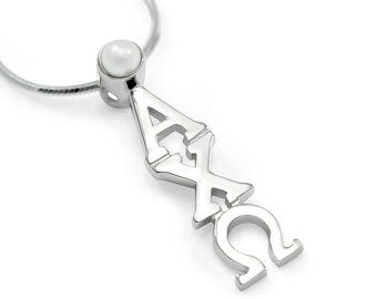 Alpha Chi Omega Sterling Silver Lavaliere with simulated Pearl // ΑΧΩ Sorority Jewelry // Sorority Gifts // Big and Little gifts // Necklace