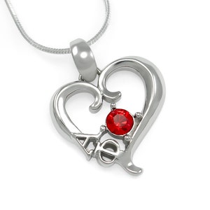 Alpha Phi Sorority Sterling Silver Heart Pendant with Bordeaux-Red Crystal // Sorority Jewelry // Sorority Necklace // Monogram
