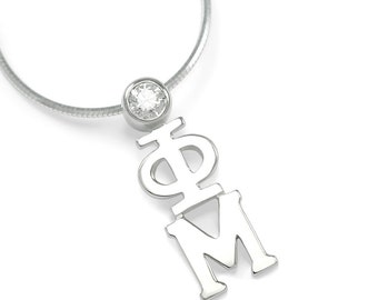 Phi Mu Sterling Silver Lavaliere Pendant with Brilliant Cubic Zirconia // ΦΜ  Sorority jewelry // Sorority gifts // Sorority lavaliere //