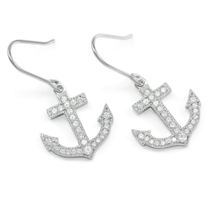 Nautical Statement Sterling Silver Anchor Earrings with CZs / Anchor Earrings / Nautical Jewelry / Anchor Charms / Nautical Charms