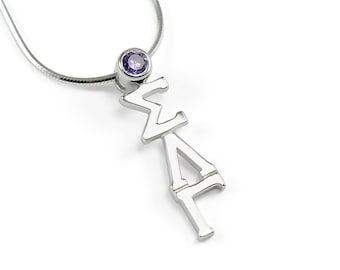Lavaliere Sigma Lambda Gamma en argent sterling avec cristaux violets // Bijoux pour sororité // Cadeaux pour sororité // Cadeaux d'initiation