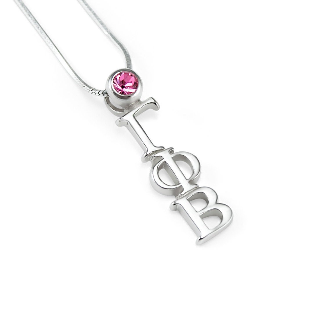 Gamma Phi Beta Sterling Silver Lavaliere with Pink Crystal // ΓΦΒ Sorority Jewelry // Sorority Necklace // Pendant // Gift for Her