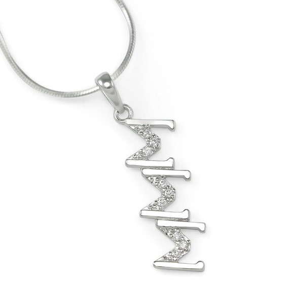 The Collegiate Standard Alpha Sigma Tau Sterling Silver Diagonal Lavaliere set with Czs 