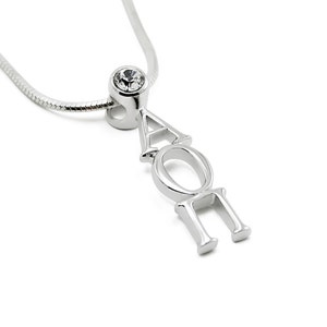Alpha Omicron Pi Sterling Silver Lavaliere with Clear Crystal // ΑΟΠ Sorority Jewelry // Sorority Gift // Sorority Lavalier //aoii