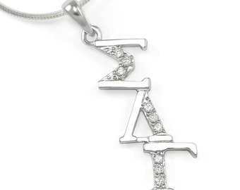 Colgante diagonal de plata esterlina Sigma Lambda Gamma con diamantes simulados // Joyería de la hermandad ΣΛΓ // Regalos de hermandad // Vida universitaria