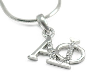 Alpha Phi Sterling Silver Horizontal Lavaliere set with simulated Diamonds // ΑΦ Sorority Jewelry // Sorority Lavaliere // Gifts for Her