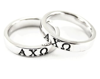 Alpha Chi Omega Sterling Silber Ring mit schwarzem Emaille/ Sorority Ringe / AXO / Sorority Schmuck / Große und kleine Geschenke