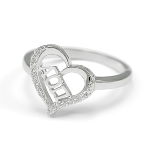 Alpha Omicron Pi Sterling Silver Heart Ring set with simulated Diamonds // ΑΟΠ Sorority Jewelry // Sorority Ring // Sorority Gifts // aoii