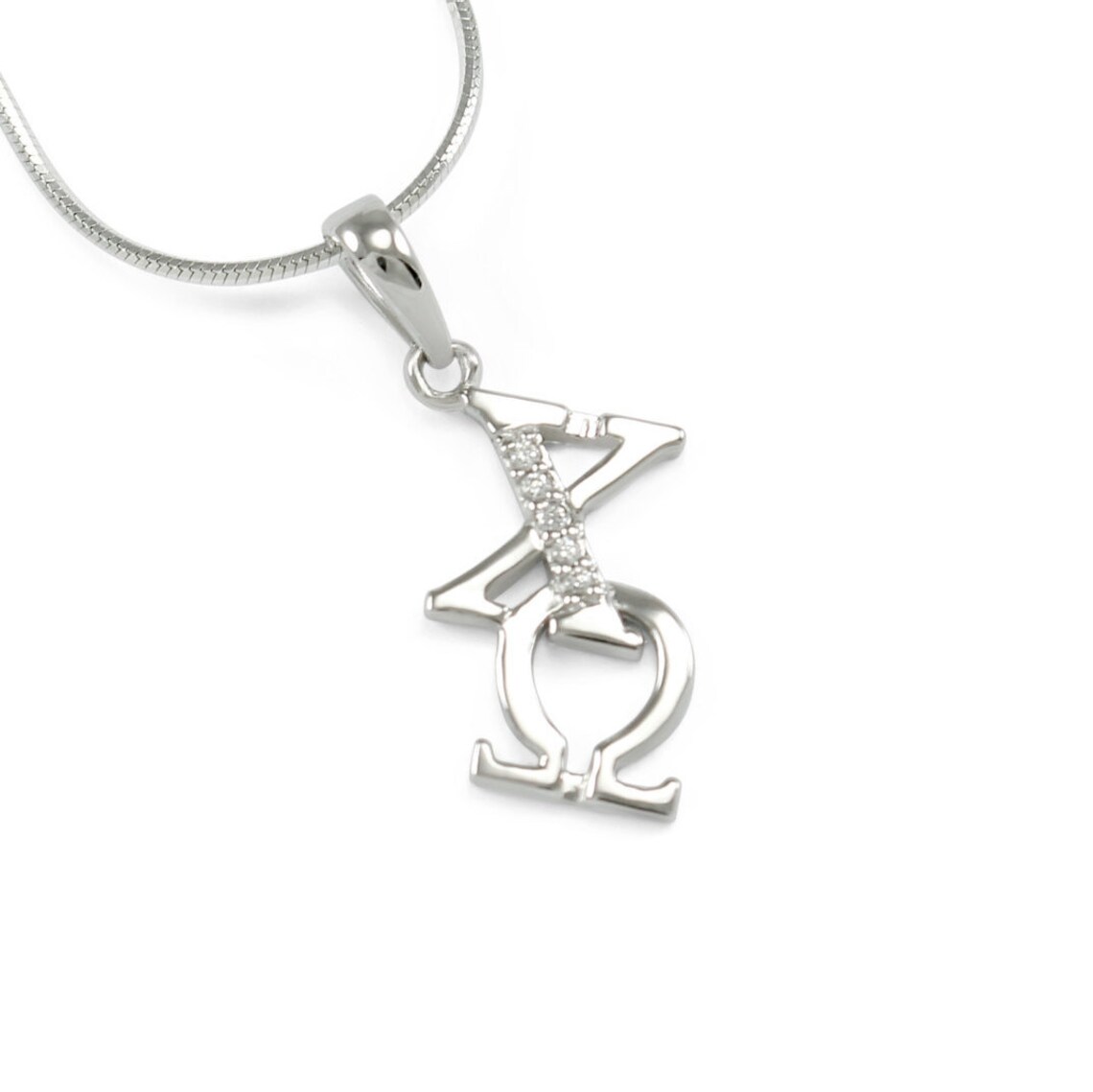 Phi Sigma Rho Sterling Silver Lavaliere Pendant With CZ Stones - 20 Inch Chain, Sorority Jewelry Gift For Big/Little