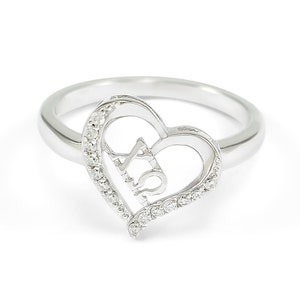 Chi Omega Sterling Silver Heart Ring set with Simulated Diamonds // ΧΩ Sorority Jewelry // Sorority gifts // Initiation Gifts // Heart Ring
