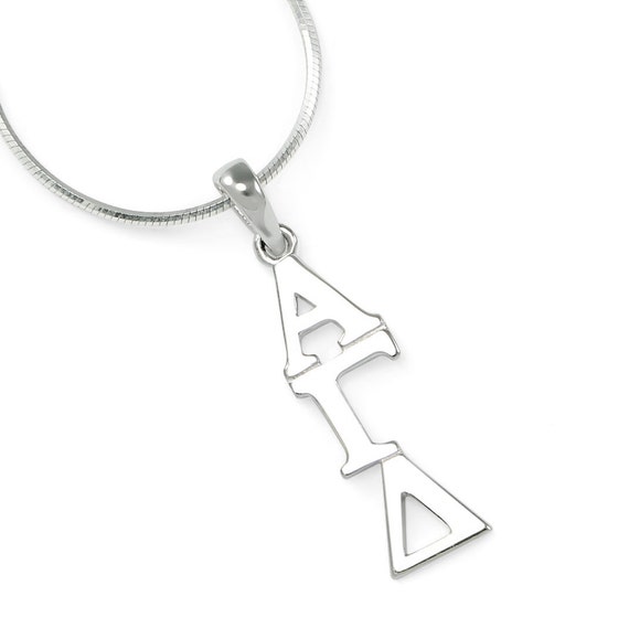The Collegiate Standard Alpha Gamma Delta Sterling Silver Lavaliere with Czs