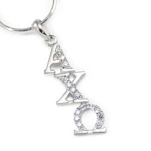 Alpha Chi Omega Sterling Silver Diagonal Lavaliere set with Simulated Diamonds // ΑΧΩ Sorority Jewelry // Sorority lavaliere // Greek Gifts