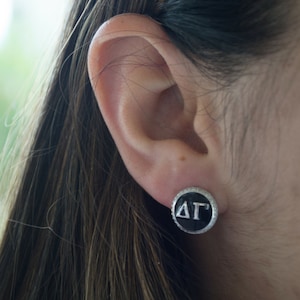Delta Gamma Sorority Inspired Earrings / Sterling Silver Earrings with Black Enamel and CZs / Sorority Jewelry / College Gifts / Sorority