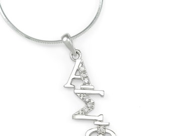 Alpha Sigma Phi SterlingSilber Diagonal Lavaliere Set mit simulierten Diamanten / 100% Schmuck / Sorority Anhänger / Halskette