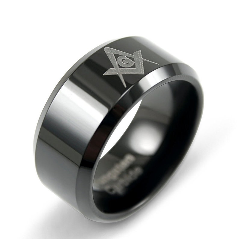 Black Tungsten Masonic Ring // Freemasonry Rings // Fraternity Etsy