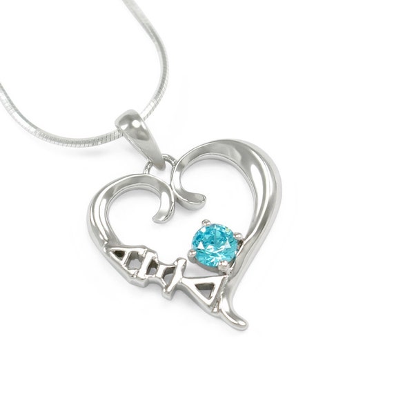 Alpha Xi Delta Sterling Silver Heart Pendentif avec un cristal Swarovski Light Blue // ΑΞΔ Sorority Jewelry // Pendentif coeur // Cadeaux grecs