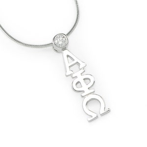 Alpha Phi Omega Sterling Silver Lavaliere with Clear Crystal // Sorority Necklace // ΑΦ Sorority Jewelry // Gifts for Her // Greek