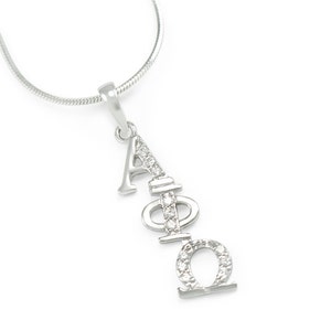 Alpha Phi Omega Sterling Silver Diagonal Lavaliere set con diamantes simulados / ΑΦΩ Sorority Jewelry / Sorority gifts / Greek Letter Gifts