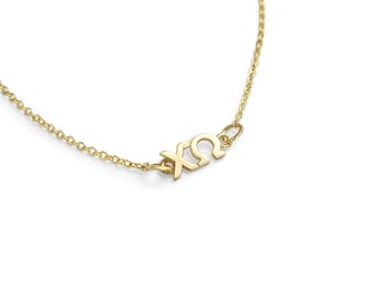 Chi Omega Cutout griechische Buchstaben vergoldete Halskette // Chi Omega Geschenke // Schwesternschaft Geschenke // große und kleine Geschenke