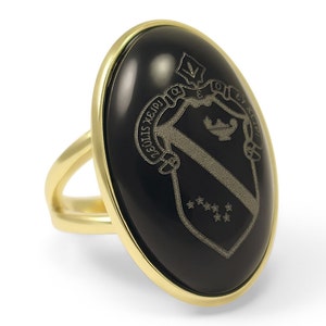 Alpha Phi Duchess Ring / 14k Gold Plated Brass / Polished Black Onyx with Laser inscribed Sorority Crest / Sorority Ring / ΑΦ Jewelry / Ring