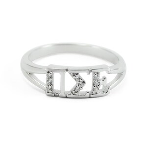 Pi Sigma Epsilon Sterling Silver Ring set with simulated Diamonds // ΠΣΕ Sorority Jewelry // Sorority gifts // Sorority Rings // Greek Life image 1