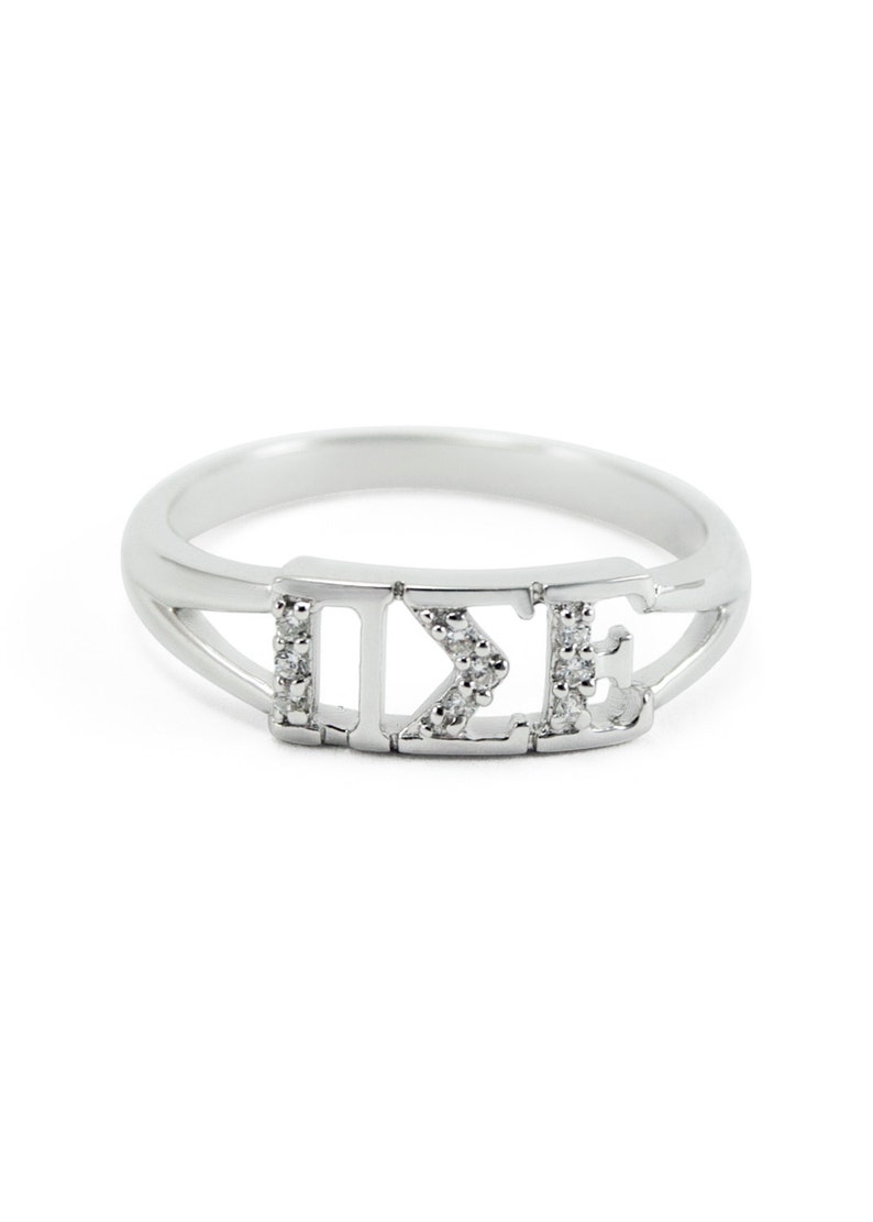Pi Sigma Epsilon Sterling Silver Ring set with simulated Diamonds // ΠΣΕ Sorority Jewelry // Sorority gifts // Sorority Rings // Greek Life image 1