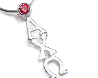 Alpha Chi Omega Sterling Silver Lavaliere with Red Crystal // ΑΧΩ Sorority Jewelry // Sorority gifts // Sorority necklace // Greek