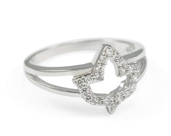 Sterling Silver 925 Ivy Leaf Ring with CZs / Fashion Jewelry / Rings / Statement Rings/ Fashion Accessories / Gifts for Her / Ivy Leaf Ring