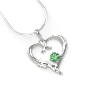 Kappa Delta Sterling Silver Heart Pendant set with a Green Crystal // ΚΔ Sorority Jewelry // Sorority Gifts // Gifts for Her //