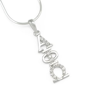 Alpha Phi Omega Sterling Silber Lavaliere mit künstlichen Diamanten // ღ Sorority Halskette // Sorority Schmuck // Sorority Geschenke // Anhänger