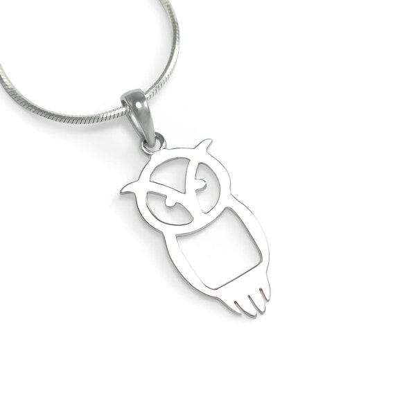 Owl Charm Necklace Sterling Silver // Owl Jewelry // Animal Etsy