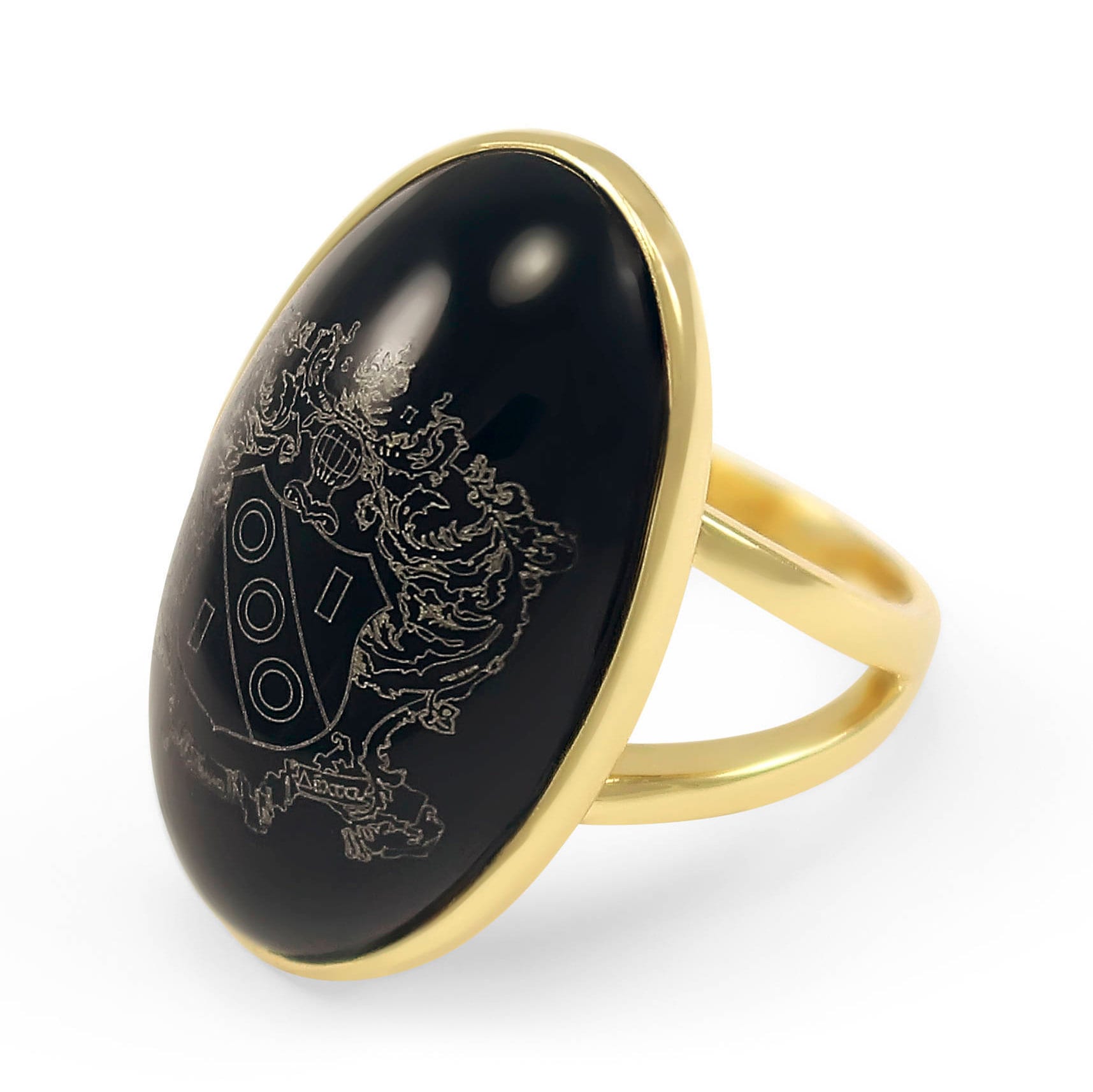 Zeta Tau Alpha Crest Ring - 14k Gold Plated Brass With Black Onyx, Sorority Jewelry Gift