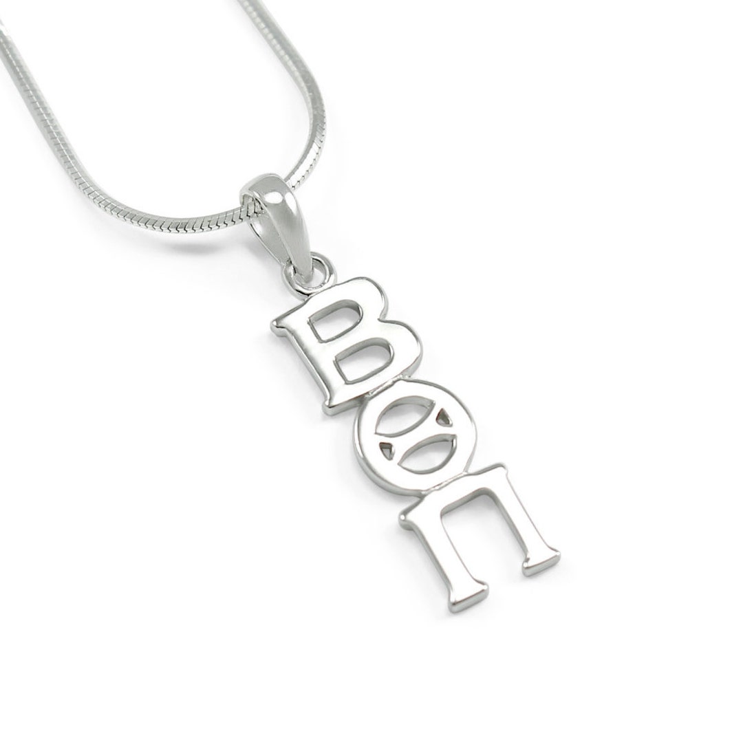 Beta Theta Pi Sterling Silver Lavaliere Pendant – Rhodium-Plated With 20" Chain, Greek Letters - View #3