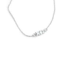 Chi Omega Ausgeschnittene griechische Buchstaben Sterling Silber Halskette // Chi Omega Geschenke // Schwesternschaft Geschenke // große und kleine Geschenke