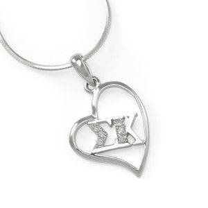 Sigma Kappa Heart Pendant with simulated Diamonds // ΣΚ Sorority Jewelry // ΣΚ Heart Pendant // Sorority Gifts // Big & Little // College