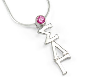 Lavallière Sigma lambda gamma en argent sterling avec cristaux roses // ΣΛΓ Bijoux pour sororité // Cadeaux pour sororité // Collier pour sororité //