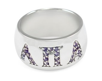 Lambda Pi Alpha Sterling zilveren Ring met paarse CZs Dome / / Sorority sieraden / Sorority brieven / Sorority schildersmonogram / initiatie geschenken /