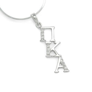Pi Kappa Alpha sterling silver diagonal lavaliere with simulated diamonds// PIKE Fraternity// ΠΚΑ Fraternity Lavaliere// College Greek Gifts