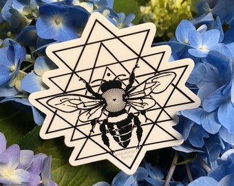 Sacred Bee Sticker - 3" Die-Cut Vinyl Weatherproof Durable Sticker - Bee Yantra Sticker - Gardening Bee