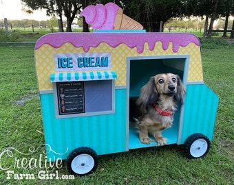 Ice Cream Truck Dog House | Unique Pet Camper with Personalized Plate