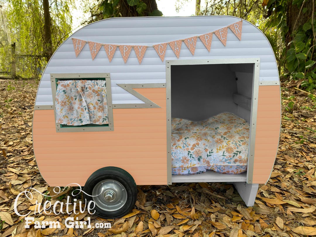 Retro Dog Camper: Peach Vintage RV, Floral Fabric - Etsy