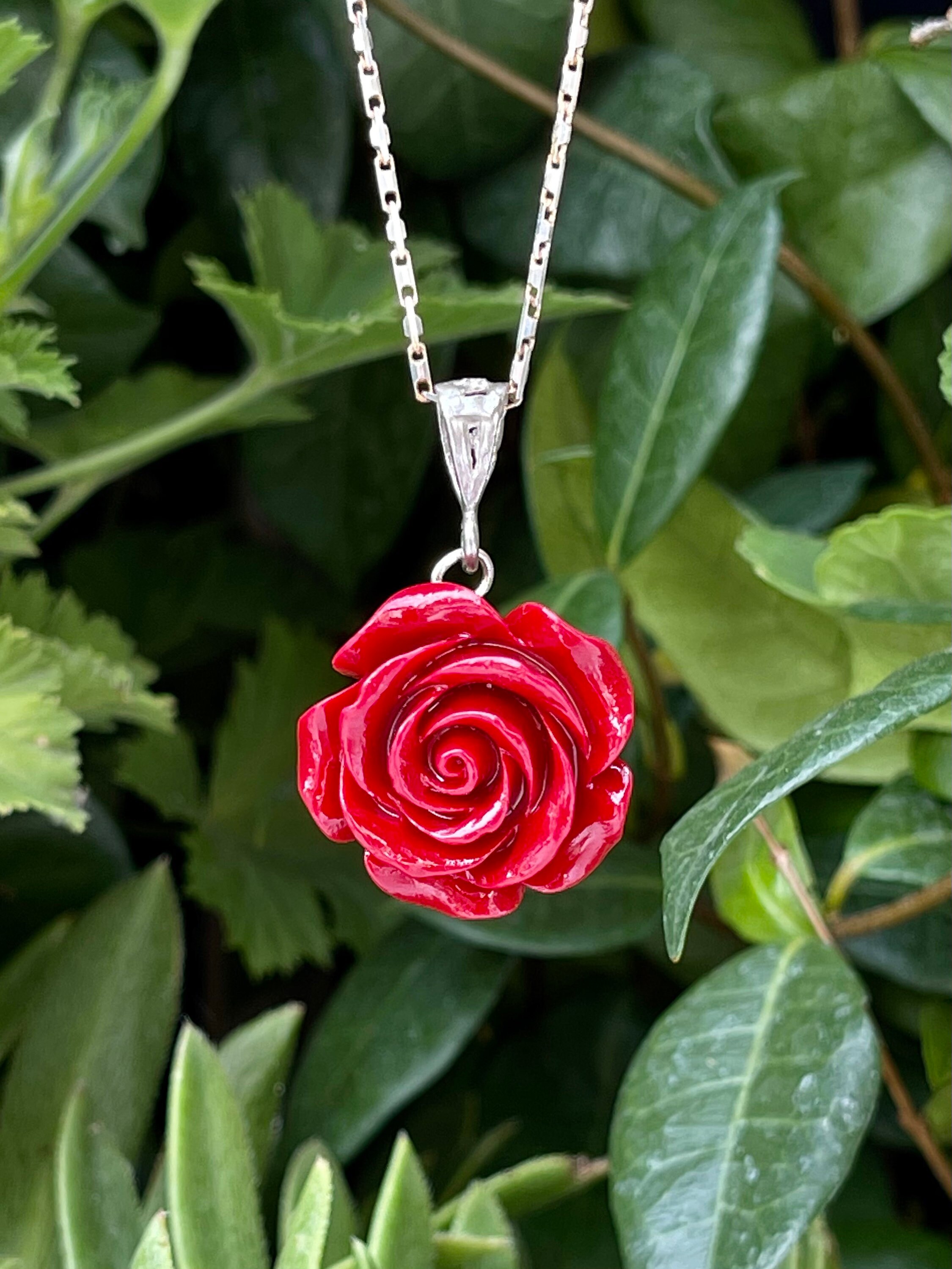 red coral rose necklace