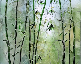 Custom-size premium frosted stained glass window cling film- Bamboo